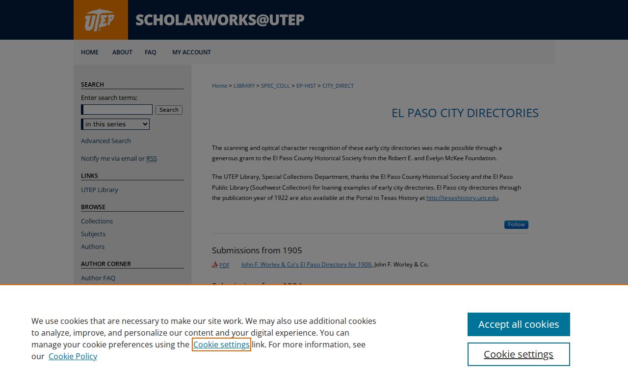 El Paso city directory digitized early volumes at UTEP