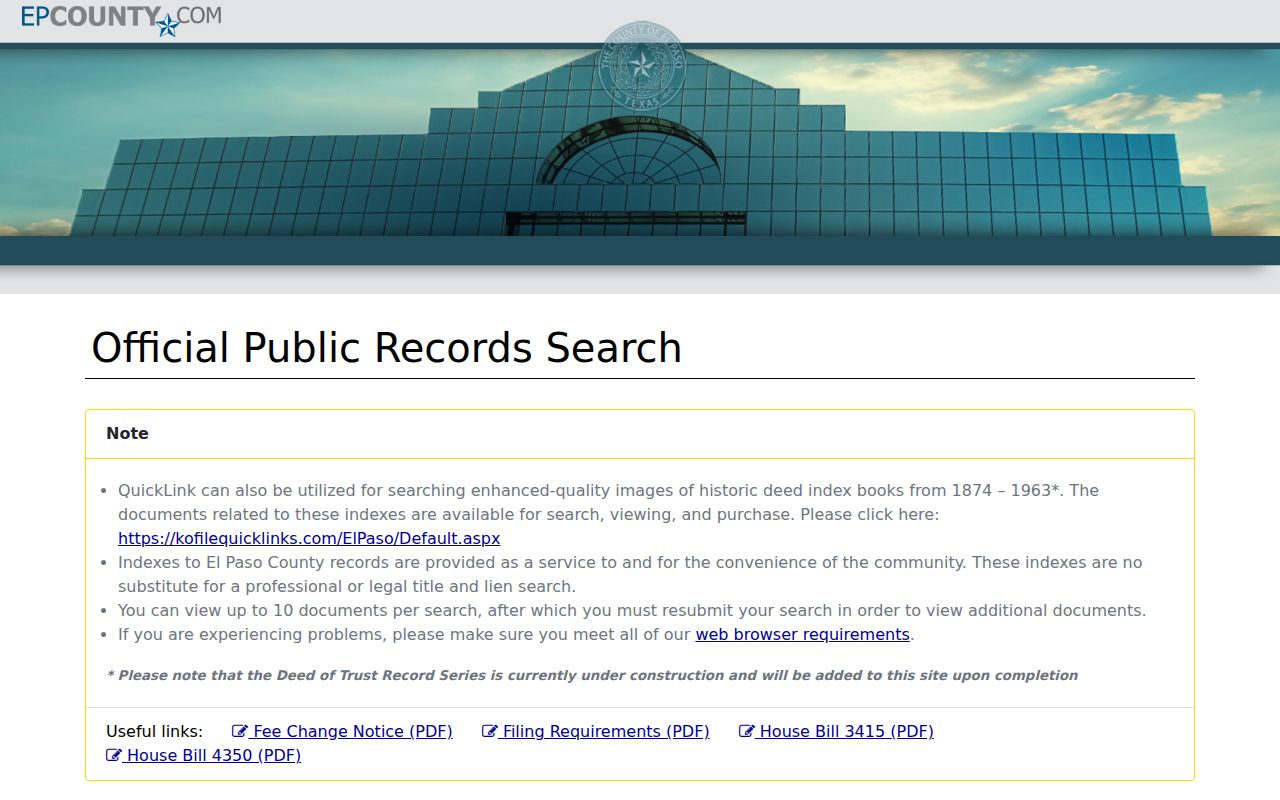 El Paso residents directory current official records search fields