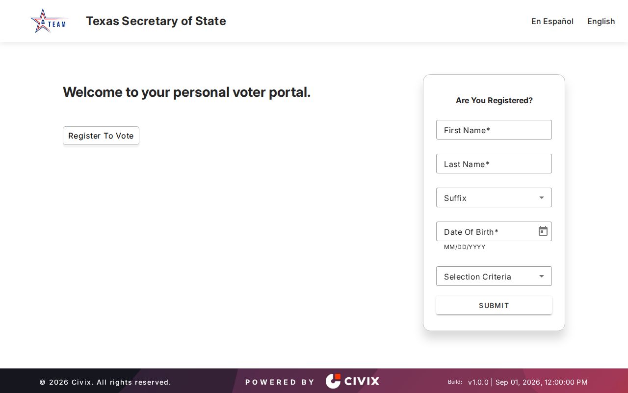 El Paso resident lookup Texas My Voter Portal entry point