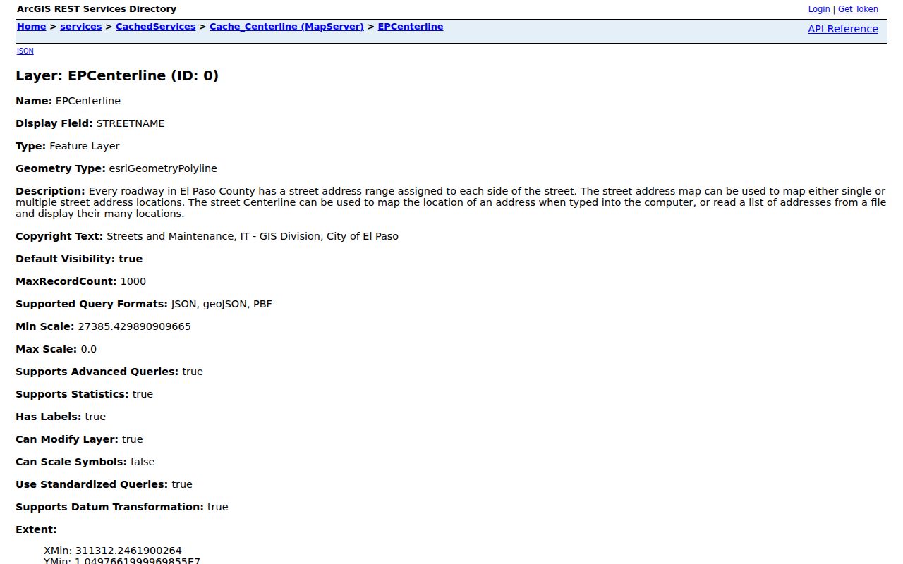 El Paso street directory official centerline aliases and address range layer